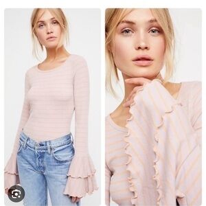 FREE PEOPLE  NWT Striped Long Sleeve “Good Find” Top Flared Bell Cuffs